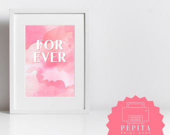 FOREVER Digital Art Print | Valentine's Day Art, Instant Download PNG, Love, Heart, Pink, Candy Heart Sayings, Boho, Watercolor, Printables