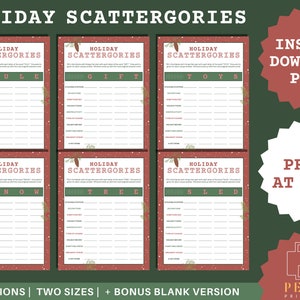 FEIERTAG Scattergories | Druckbare Spiele, Weihnachtsparty, Spieleabend, Kinder und Erwachsene, fröhlich, Festlich, Sofort Download, Winter, Spaß