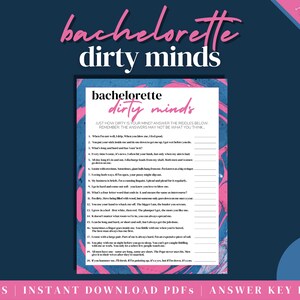 BACHELORETTE PARTY Dirty Minds | Bachelorette Printables, Hen Party, Instant Download, Girls Night, Last Fling, Adult Party Game