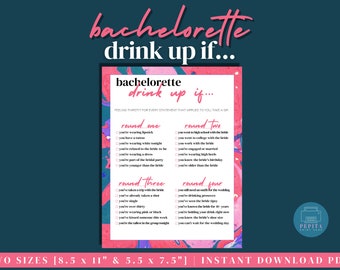 BACHELORETTE PARTY Drink Up If | Bachelorette Printables, Hen Party, Instant Download, Drinking Game, Girls Night, Last Fling