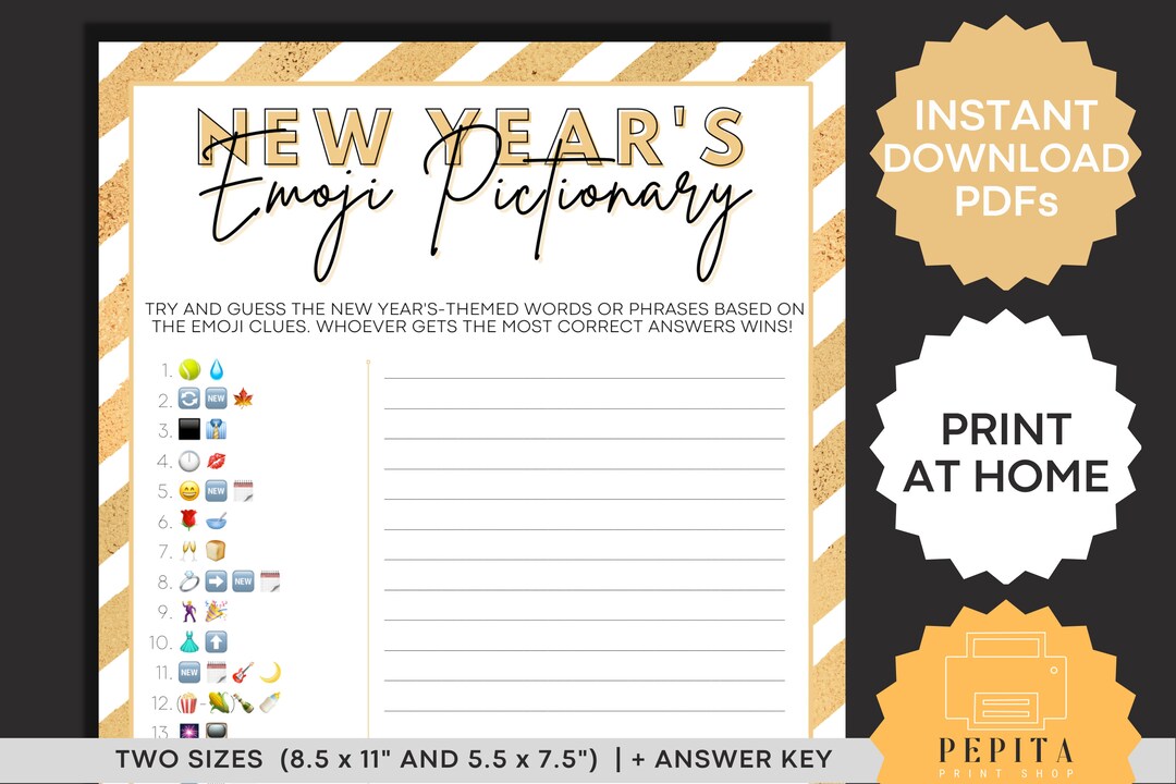 NEW YEAR'S Emoji Pictionary | Printable Game, NYE Party, Game Night, Kids and Adults, Celebrate ...