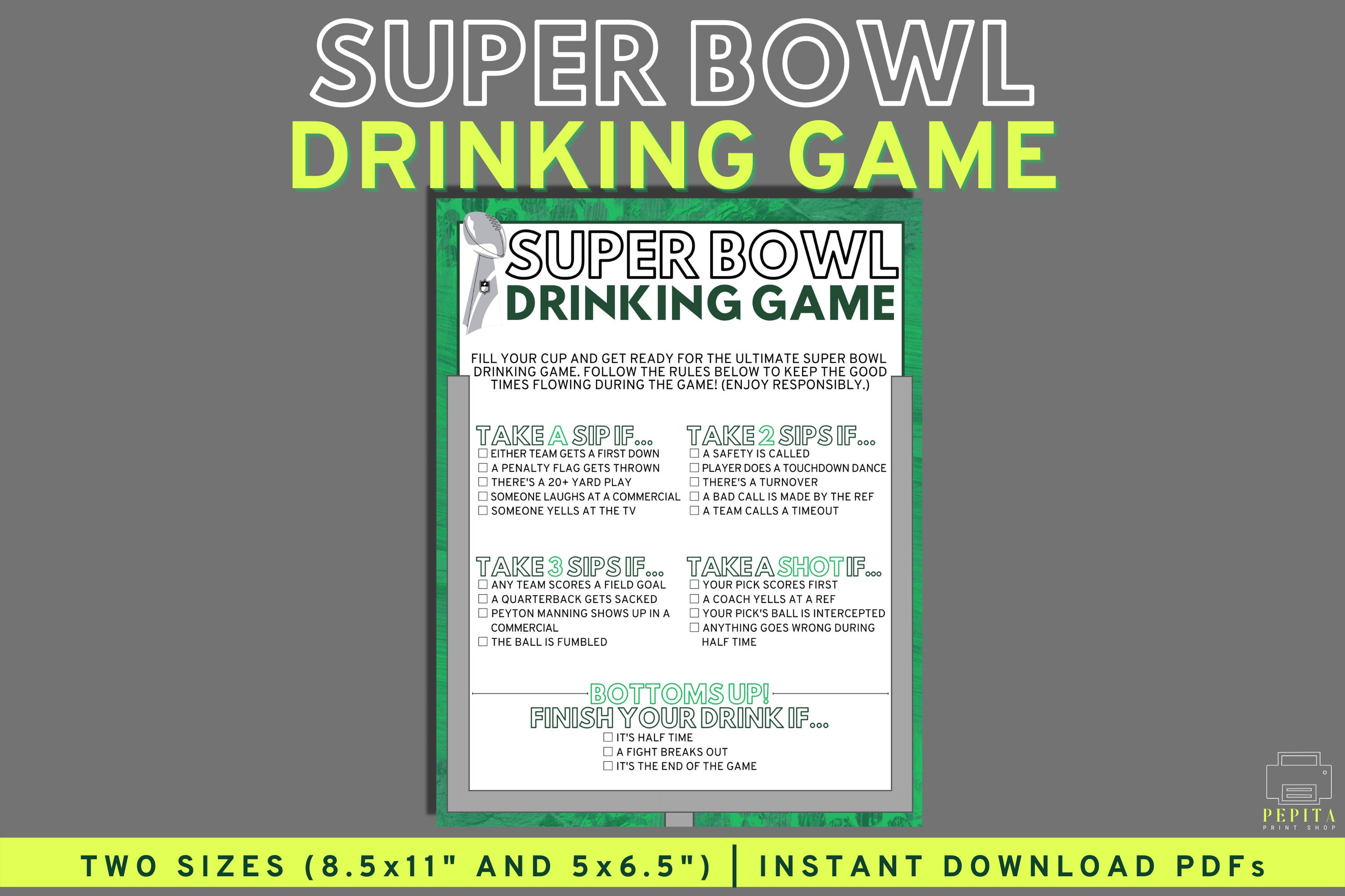 SUPER BOWL Drinking Game Printable Super Bowl Printable - Etsy