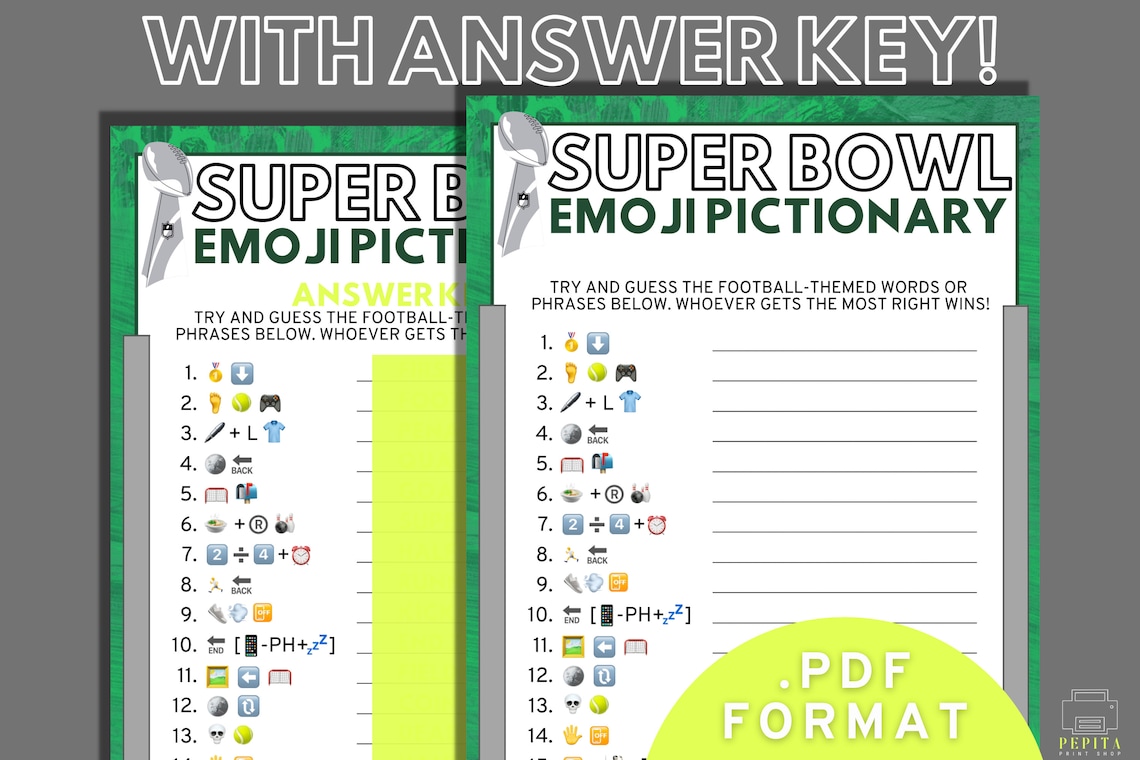 SUPER BOWL Emoji Pictionary Printable Game Super Bowl Etsy Ireland