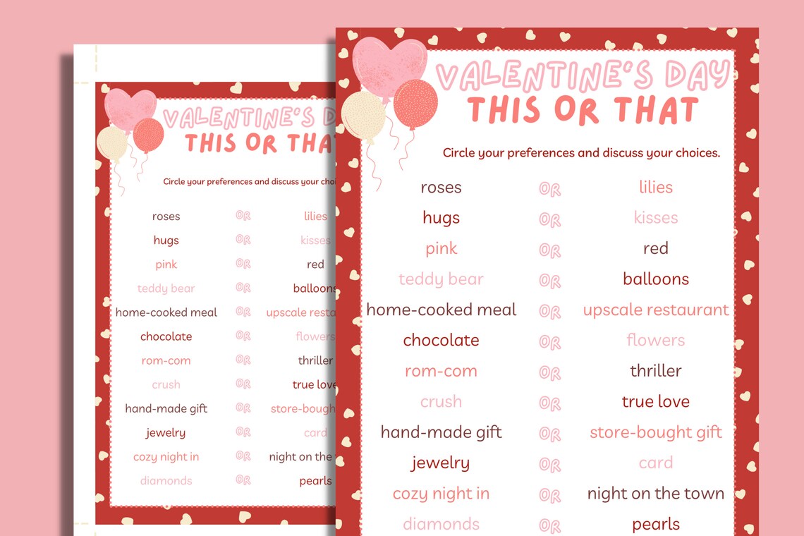 Valentine's Day This or That Game | Printable Party Games, Games for ...