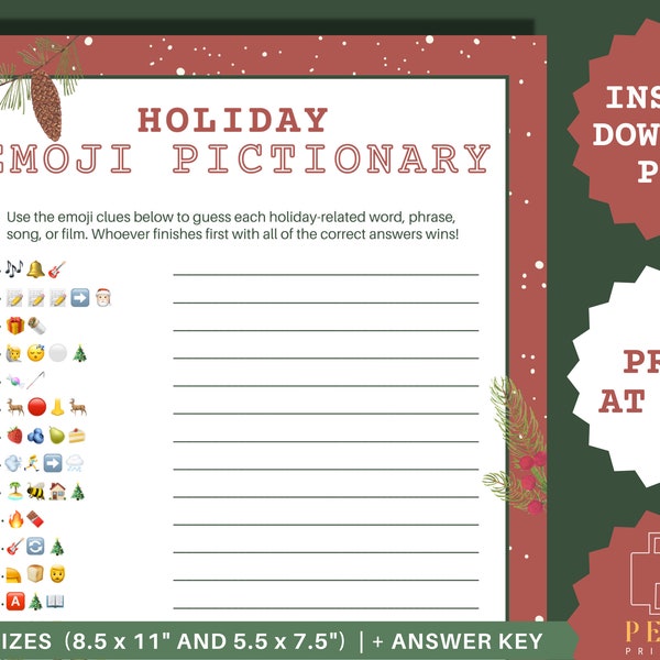 HOLIDAY Emoji Pictionary | Printable Game, Holiday Party, Game Night, Kids and Adults, Merry, Printables, Festive, Fun, Instant Download