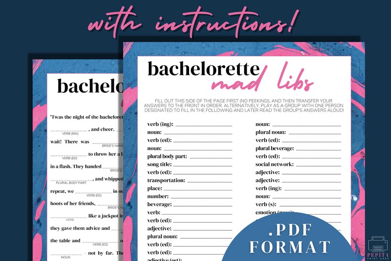 BACHELORETTE PARTY Mad Libs Bachelorette Printables Hen - Etsy