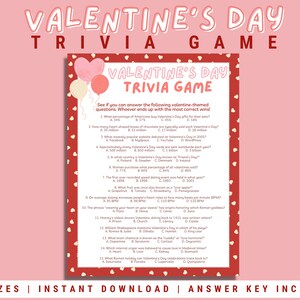 Valentine&#39;s Day Trivia Game | Printable Party Games, Games for Kids and Adults, Family Valentine&#39;s Day, Instant Download
