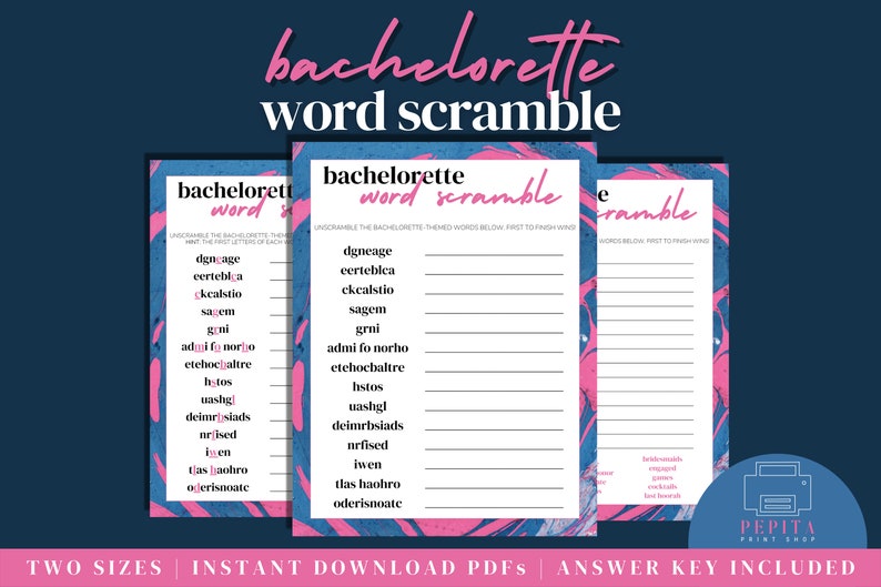 BACHELORETTE PARTY Word Scramble Bachelorette Printables - Etsy