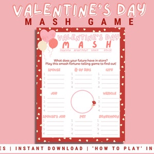 Valentine&#39;s Day MASH Game | Printable Party Games, Games for Kids and Adults, Family Valentine&#39;s Day, Instant Download
