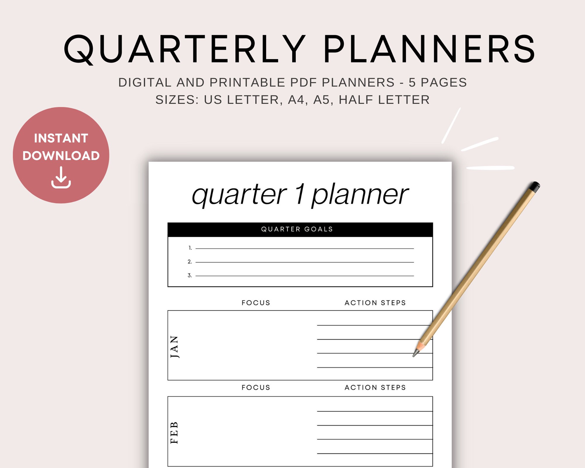 Quarterly Planner, 90-day Goal Quarter Planner Template, 3 Months ...