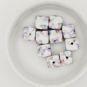 14mm Cartoon Blue Alien Cube Beads | Patterned Silicone Focal Beads | Beadable Pen Supplies, Keychain Crafts, DIY Lanyard Beads, 10pc