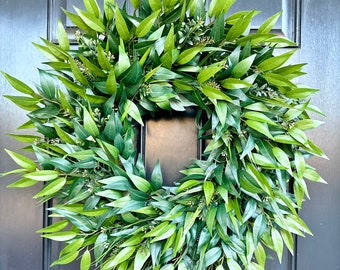 Everyday Farmhouse Greenery Eucalyptus Wreath Cottage Front Door Décor All Season Handmade Gifts for Her Realtor Housewarming Door Hanger