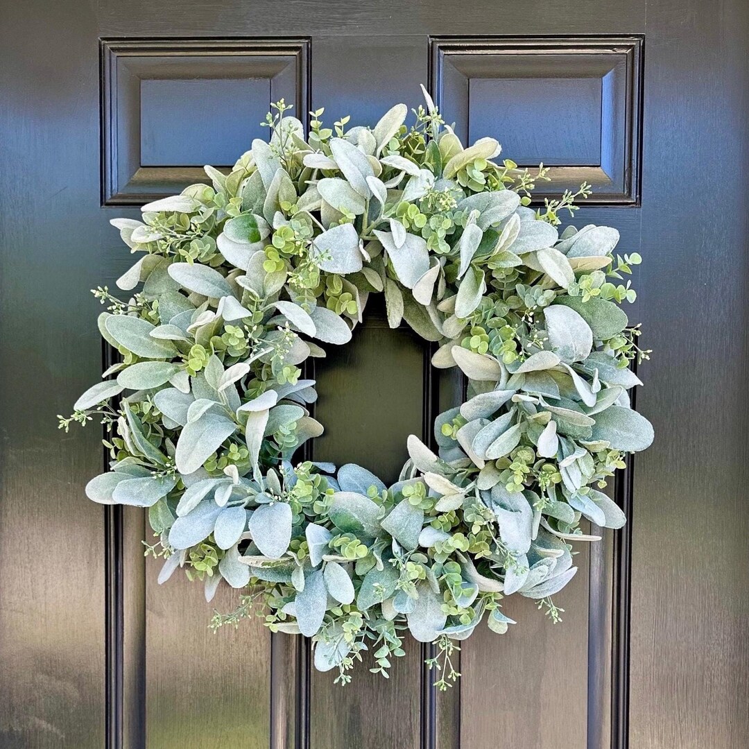 Lamb’s Ear and Seeded Eucalyptus Farmhouse Wreath for Front Door ...
