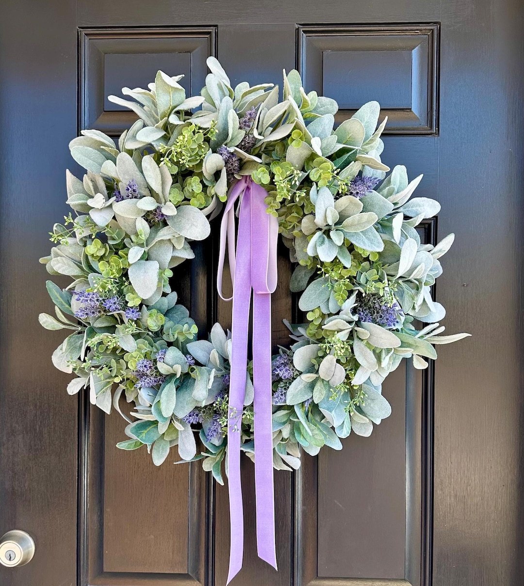 Lambs Ear Lavender Eucalyptus Wreath, Spring and Summer Front Door ...