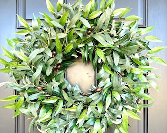 Everyday Greenery Olive Wreath Cottage Front Door Décor Farmhouse Wreath Décor All Season Housewarming Gifts for Her Natural Green Wreath