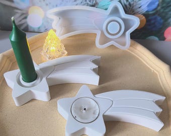Shooting star Silicone Mold, Mulit-Fuction, Candle stick Holder 2.2cm, Tealight Holder 4cm, Christmas Decorative Silicone Mould, Crafting