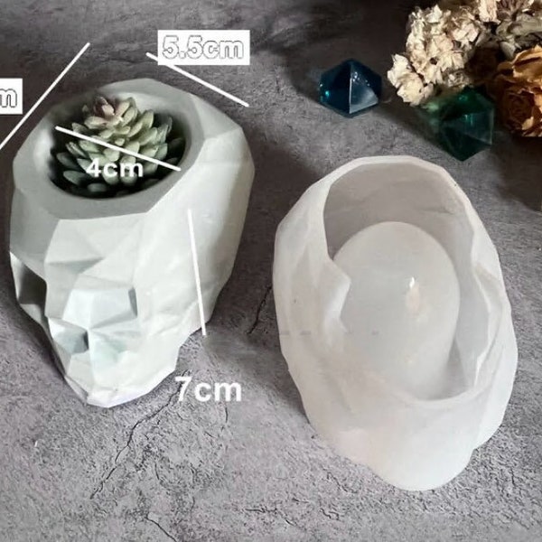 3D Geometric Mini Skull head mold for Candle Vessels Home Decor Silicone Mold for Concrete Succulent Planter Pot Cement Mould,resin mold