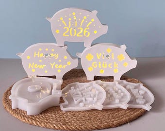 Silicone mold Pig, Light Box, Shadow box, Clover, Ornaments for LED, Christmas Decoration, 2026, Good Luck, Happy New year, raysin mold