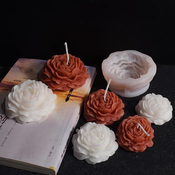 4size Large peony Candle Mould romantic peony Mould 3D Silicone Mold peony flowers candle Scented Candle mould resin mold epoxy mold
