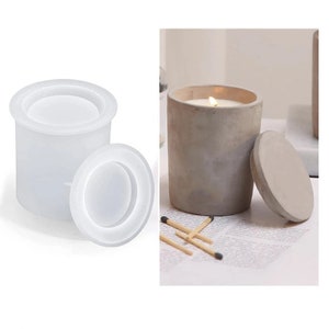 Concrete Cement Candle Jar with lid Silicone Mold DIY Handmade Cylinder Storage Box lid Molds For Wax Candle Making Mould