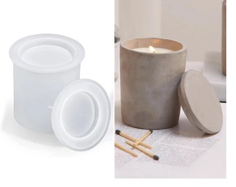 Concrete Cement Candle Jar with lid Silicone Mold DIY Handmade Cylinder Storage Box lid Molds For Wax Candle Making Mould