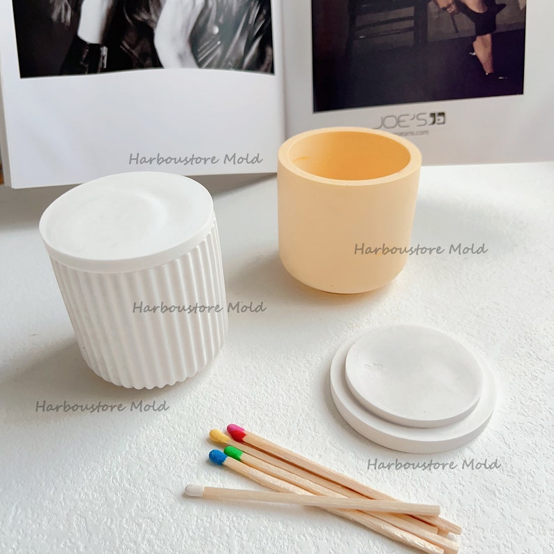 Candle Jar With Lid Mold Cylindrica Round Candle Vessel Mold Etsy