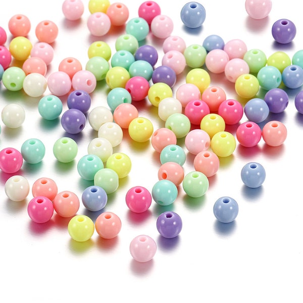 100pcs 6mm-20mm cuentas acrílicas con agujeros para Car Freshie Making Supplies, Mix Colors Ball Spacer Beads, cuentas redondas acrílicas