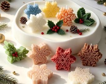 Christmas Poinsettia Candle Silicone Mold soywax candle Snowflake mold Christmas Ornament Craft Gifts Making Tool Soap Plaster Casting Molds
