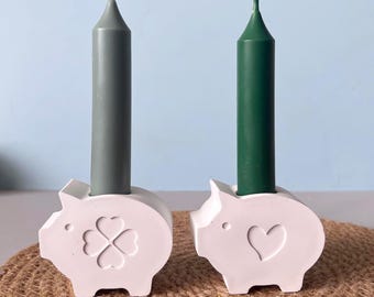 Silicone Mold Pig, Candle Holder, Clover, 2.2cm Candle Holder Silicone Mold, Casting Mold, Happy New Year, Decoration, Heart, Clover, piggy