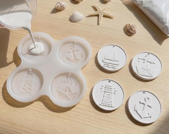 Silicone Molds Summer, Hanging Tags, Pendants, Round, Beach Life, Decoration, Boat, Anchor, Light House, Sail boat, DIY molds