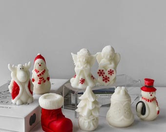 3D Christmas Candles Silicone Mold DIY Christmas Ornament Craft Gifts Making Tool Soap candleCasting Molds Santa Claus/Elk/Snowman/Angel