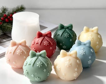 Christmas ball candle Silicone Mold Bow Embossed Christmas ball casting mold diy Christmas ball ornaments Silicone Sphere Mold Holiday decor