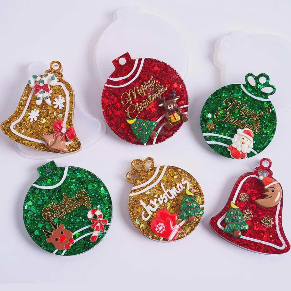 Moldes De Silicona Para Adornos De Navidad De Resina - 12 Formas Diferentes (estrella, Corazón, Bombilla, Etc.), Aprox. 3.8 Pulgadas