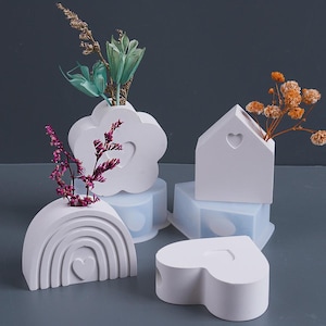 Minivas Silikonform Vas Ornament Hus Regnbåge Hjärta Blomvas Hantverk Form Heminredning