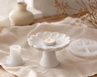 High-footed flower dish silicone mold for Jewelry Storage Tray Blooming flower Silicone Mold Terrazzo Jesmonite Epoxy RESIN candle Tray Mold