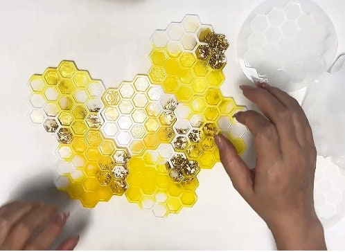 DIY Honeycomb Keychain Crystal Epoxy Resin Mold Honey House Number
