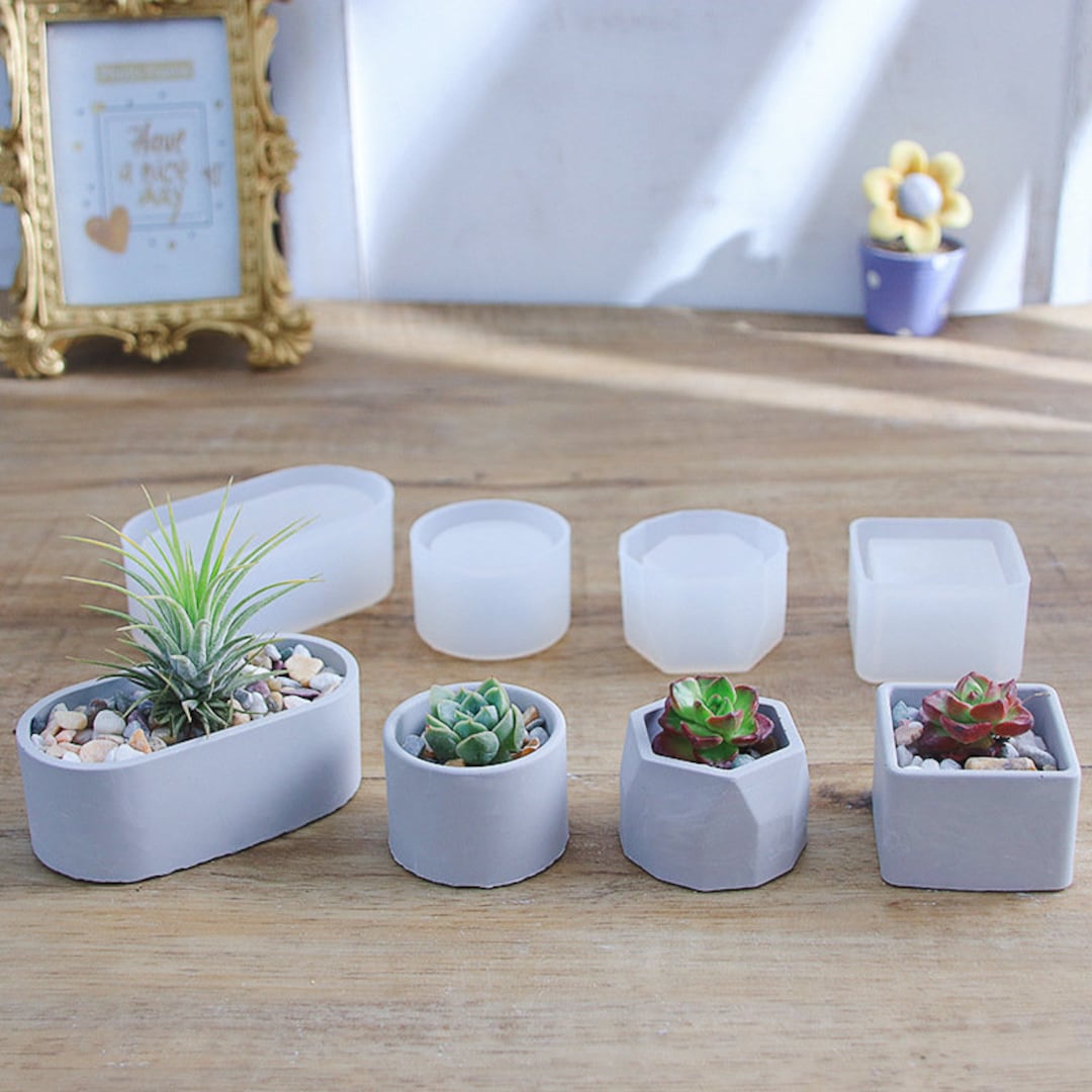 Succulent Flower & Pot Silicone Resin Molds Set of 6 Mini Trays