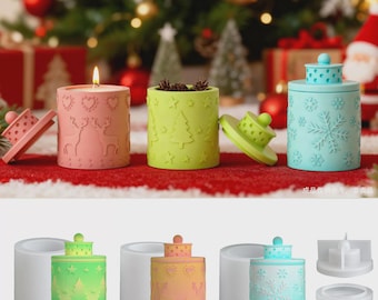 Silicone Mold Candle Holder, Casting Mold candle pot, with lid, Christmas tree, elk, snowflake, cylindrical storage jar, aromatherapy candle