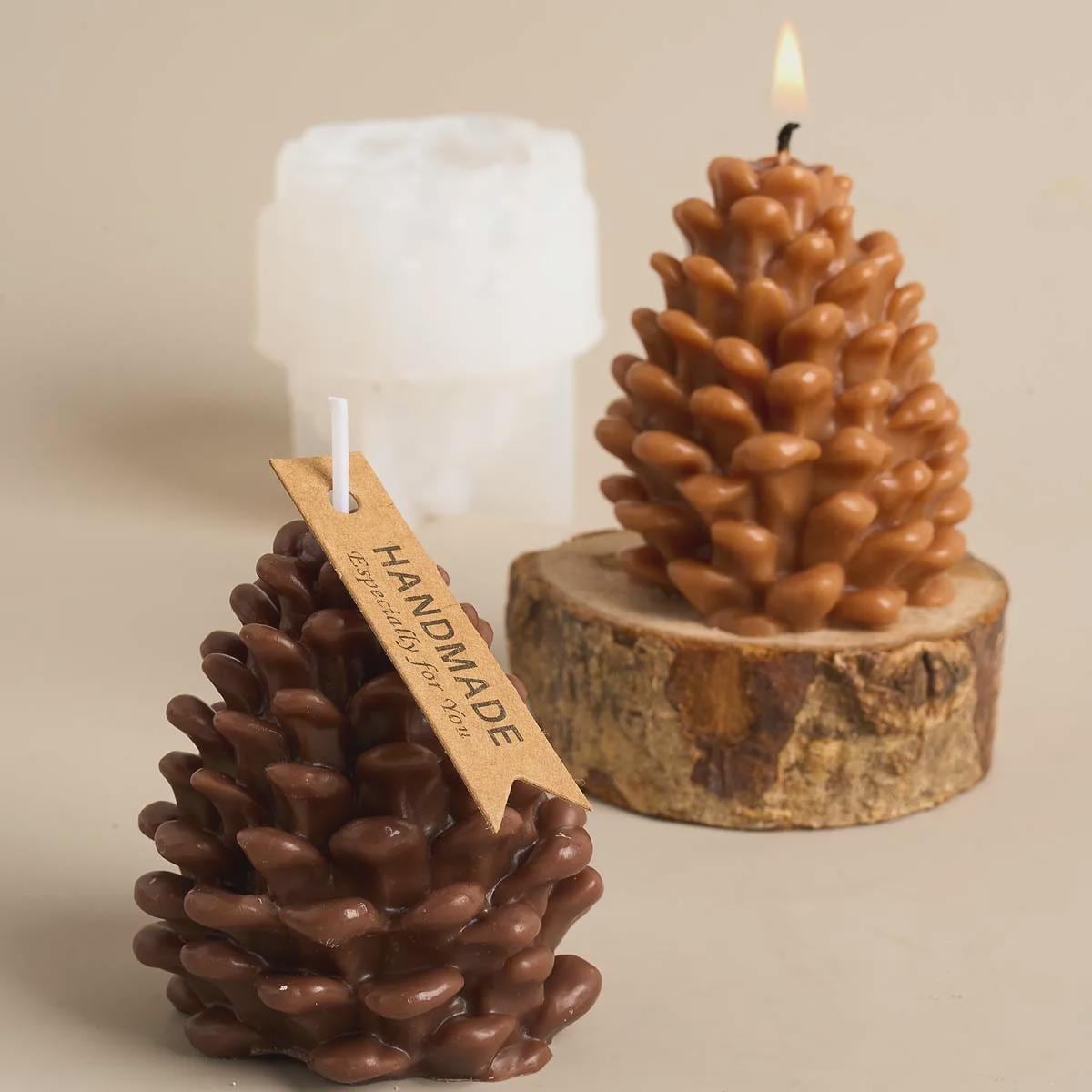 Stampo in silicone 3D a forma di pigna, per candele, ornamenti, fusione, forniture artigianali