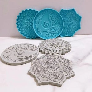 Concrete coaster Mold mandala Resin Tray Mold Silicone Mold for Cup Mat Coaster Silicone Cement Mold tree of life mould