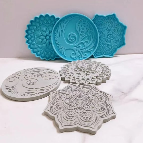 Face More Set of 2 Silicone Coaster Molds Bee Mold and Honeycomb Mold Silicone Coffee Drink Coaster Molds for Epoxy Resin Casting