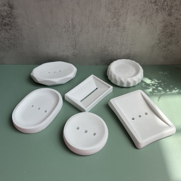 6 types de plateau de stockage de savon moule béton artisanat moules en silicone rond porte-savon plaque argile moule bricolage ciment plâtre savon porte-boîte moule