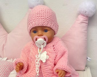 Knitted jacket, handmade hat, doll clothes for 17" and 18" dolls, knitted jacket