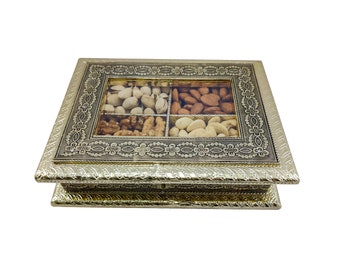 Engagement Gift Glorious Golden Double Flower Royal Dryfruit Box,Gift for parents Gift for loved ones Diwali Gifts Gift for corporate