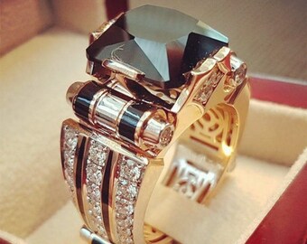 14K Gold Diamond Ring Men's Exquisite Gemstone Ring Wedding Band Anniversary Birthday Gift