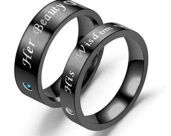Stainless Steel Her Beauty His Wisdom His and Hers Couple Wedding Rings Men Women Titanium Rings Set Romantic Jewelry Couples Ring Lovers