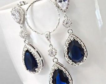 3psc Exquisite 925 Sterling Silver Diamond Pendant diamond necklace romantic Engagement Wedding Bridal Set Earrings