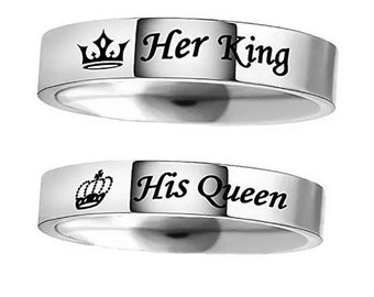 Stainless Steel Lover Rings Her King and His Queen Couple Rings Wedding Engagement Jewelry Gift