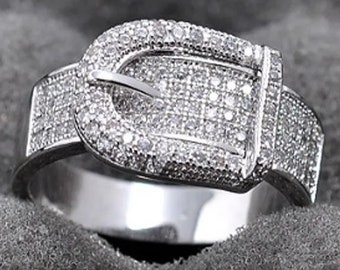 Noble 925 Silver White Sapphire Birthstone Gemstones Engagement Wedding Belt Ring