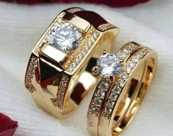 Rings for Women Girls 925 Silver Gold Ring White Rhinestone Wedding Jewelry  Ring Size 5-11 Gifts